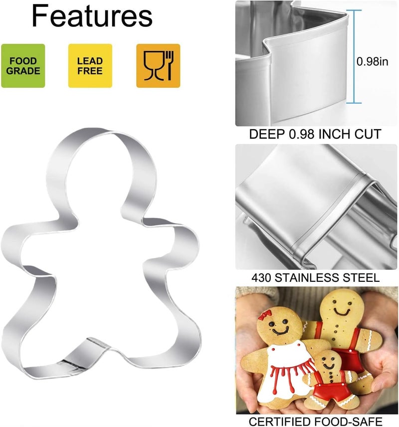 Q-BAKER 3PCS Gingerbread Man Cookie Cutters, 5.12" 4.34" 3.42" Large Christmas Cookie Molds -Stainless Steel Holiday Biscut Cutter Shapes for Baking Gift - Image 3